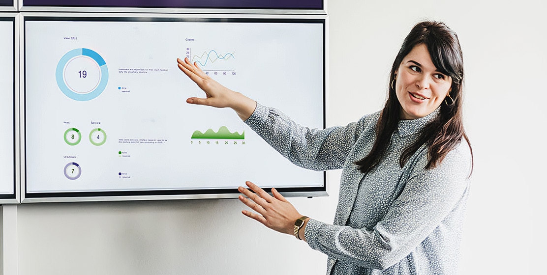 Person, die vor einem Whiteboard eine Präsentation hält